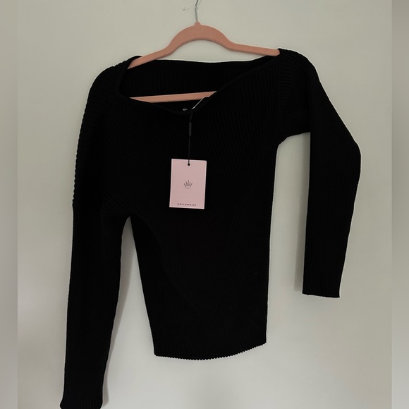 Off One Shoulder Black Sweater - Picture 3 of 3